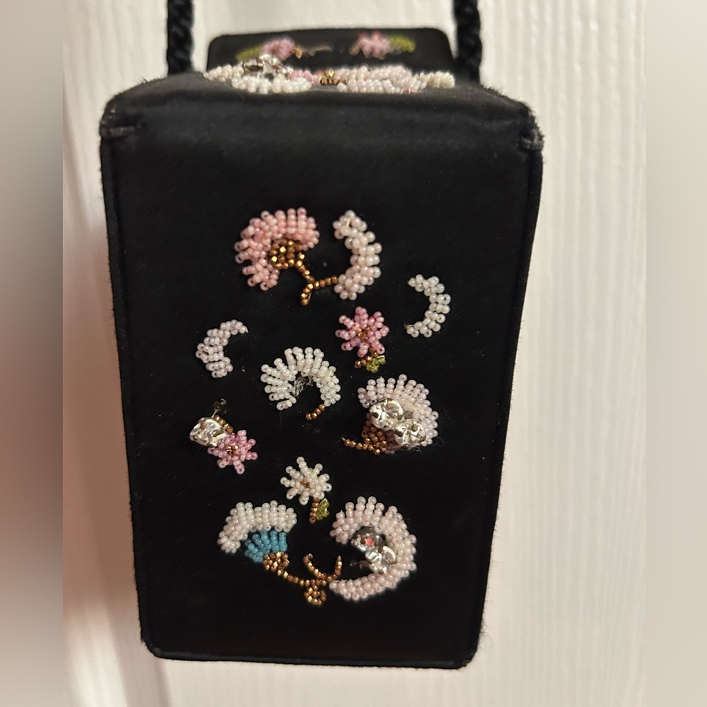 Vintage French Embroidered Black Evening Bag - Picture 5 of 8